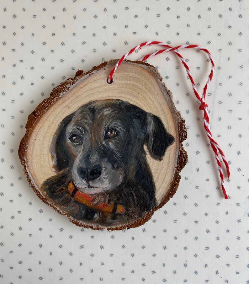 Custom Hand Painted, Wood Slice Pet Portrait Ornament,Pet Memorial image 2