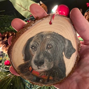 Custom Hand Painted, Wood Slice Pet Portrait Ornament,Pet Memorial image 6