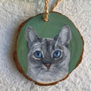 Custom Hand Painted, Wood Slice Pet Portrait Ornament,Pet Memorial image 3