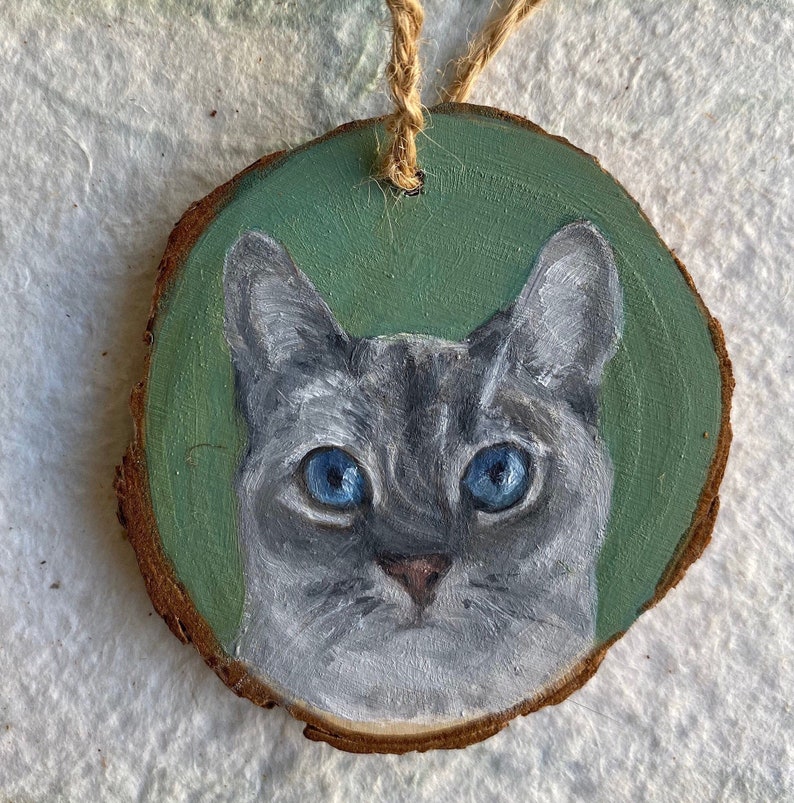 Custom Hand Painted, Wood Slice Pet Portrait Ornament,Pet Memorial image 3