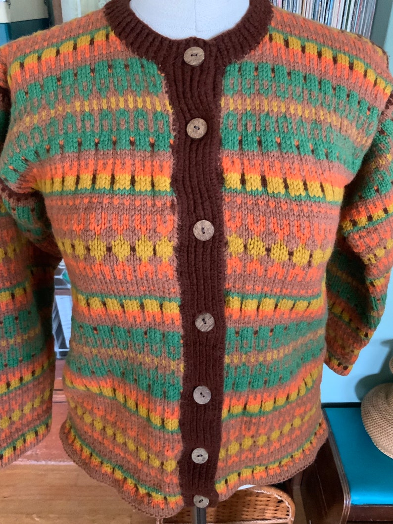 Vintage 1960/'s Hand Knit Granny SweaterCardigan