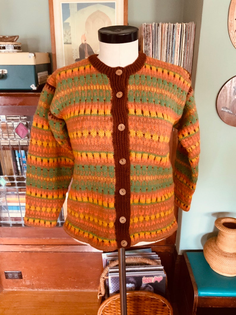 Vintage 1960/'s Hand Knit Granny SweaterCardigan