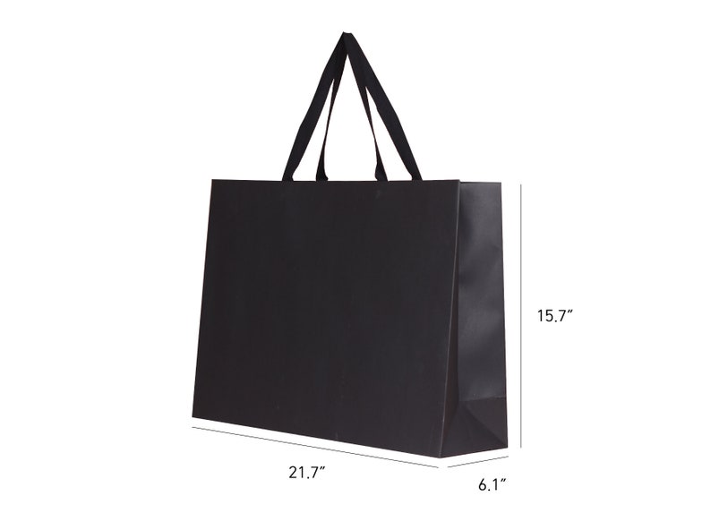 XL Big gift bags with cotton handles Extra Large thick, sturdy Giant paper bags for a padded coat or a goose down comforter 21.7x6.1x15.7 6pcs Black