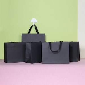 Black Gift Bags with Cotton Handles, Thick Paper Party Favor Bags