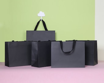 Black Gift Bags with Cotton Handles, Thick Paper Party Favor Bags