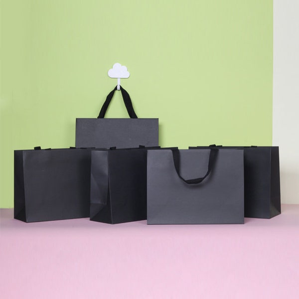 Black gift bags with cotton handles S,M,L,XL Thick, sturdy and durable paper bags, Gift bags for Wedding, Christmas, and Birthday Parties