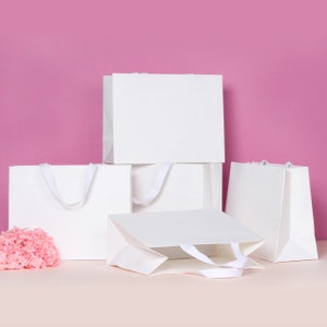 White Paper Gift Bags with Cotton Handles, Thick Party Favor Bags
