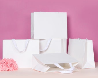 White Paper Gift Bags with Cotton Handles, Thick Party Favor Bags