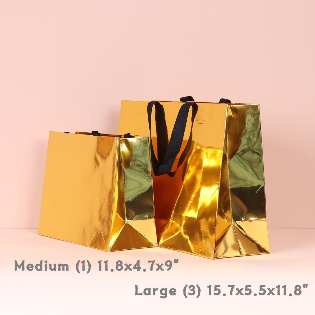 Gold Paper Gift Bags With Black Cotton Handles Bright and Etsy