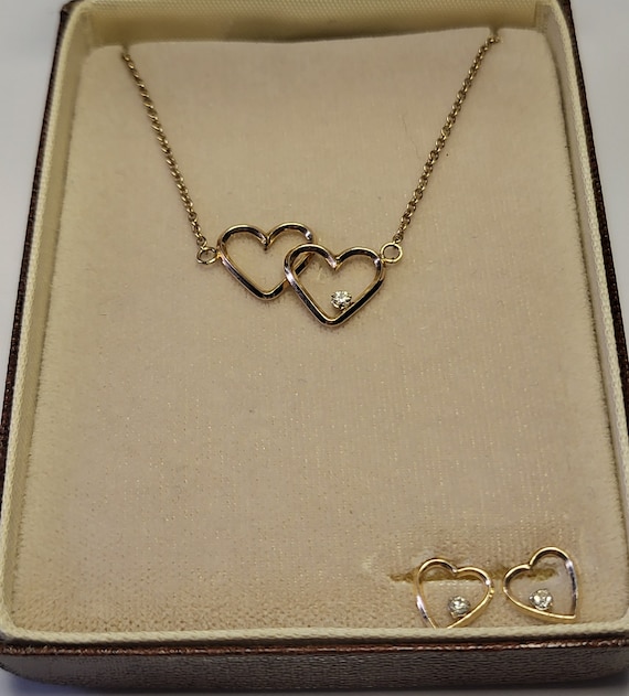 Necklace, Krementz 14K Gold Overlay Double Heart … - image 1