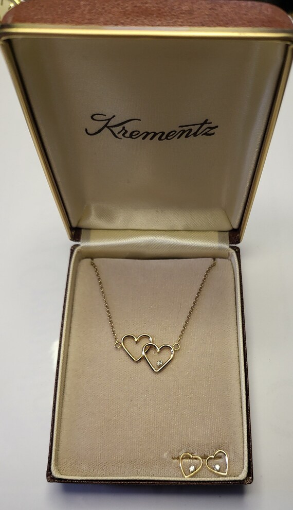 Necklace, Krementz 14K Gold Overlay Double Heart … - image 2