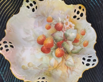 Bowl, BRC Moliere, Germany, Hand Painted Berry Nut Dish, Antique, 1900s