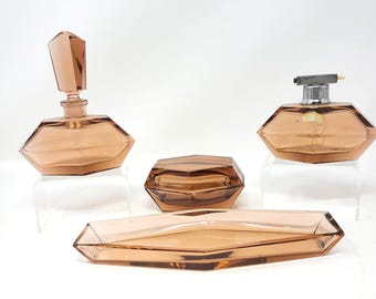 Dresser Set, Kristall Glass Vanity set: German Made, 4-Piece, Vintage & very Rare set