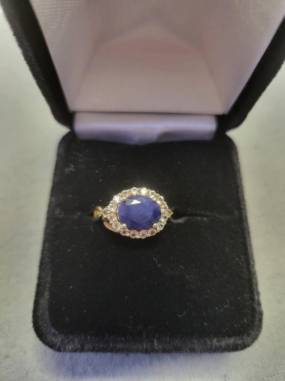 Ring, Blue Sapphire and Moissanite Diamonds set in