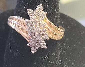 Jewelry, Ring, 14KP Diamond Cluster Waterfall Dinner Ring, 4.294g, Sz 6