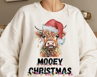 Christmas Highland Cow PNG, Merry Christmas, Mooey Christmas Download, Christmas Sublimation, Christmas Lights, High Land Cow