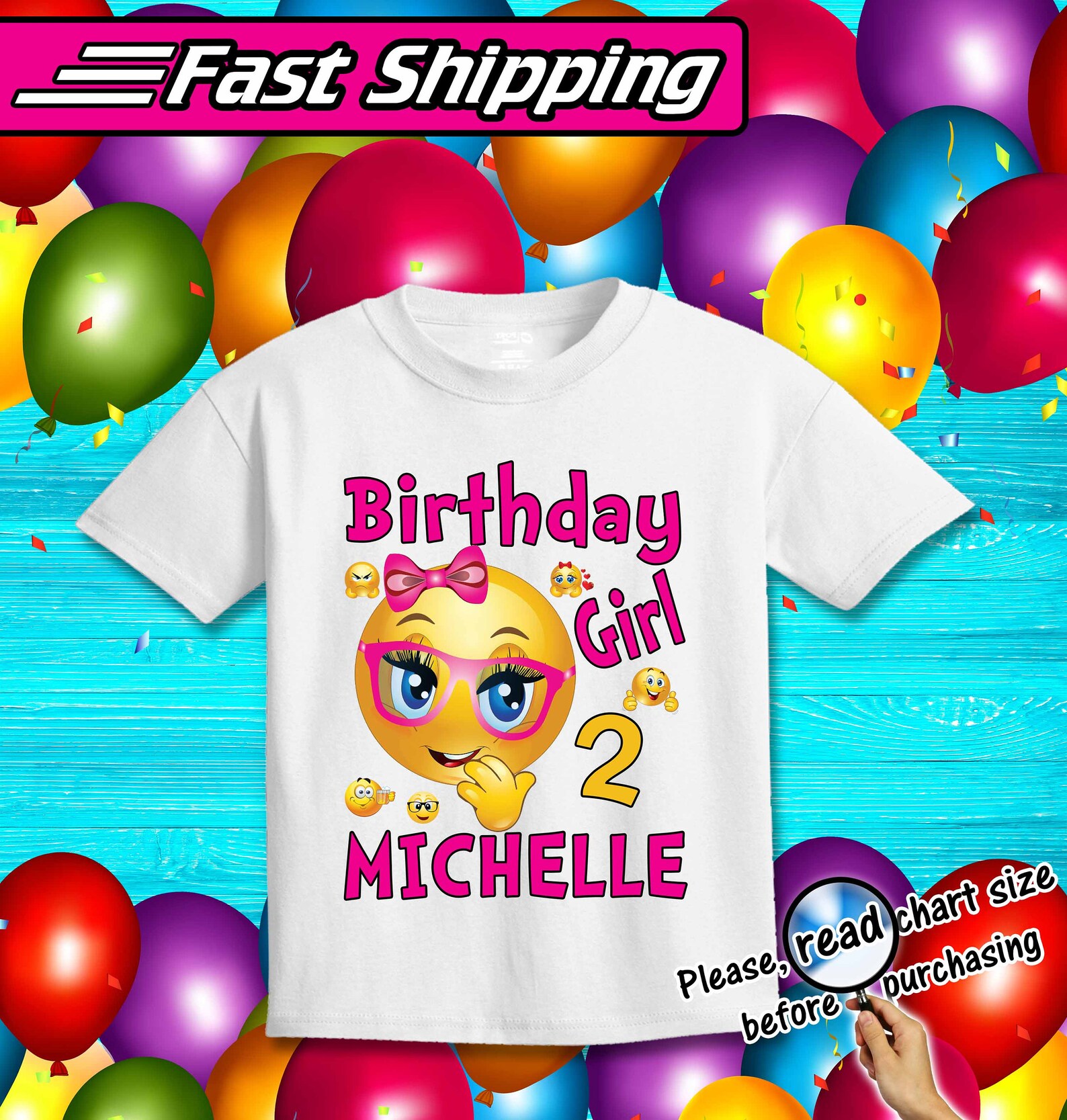 Emoji Birthday Shirtcustom Name Girl Emoji Shirt Birthday Etsy