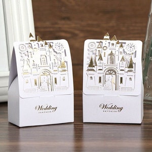 Magical WHITE Disney Wedding/Bridal Shower Party Favors Castle Gift Boxes - Add Custom Labels