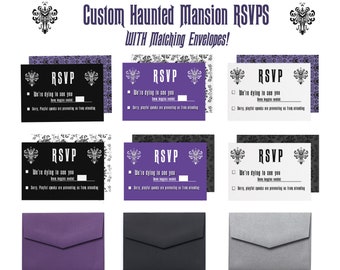 Custom Disney's HAUNTED MANSION Wedding / Party RSVP Cards & Envelopes Fully Customizable - Printed Return Addressing