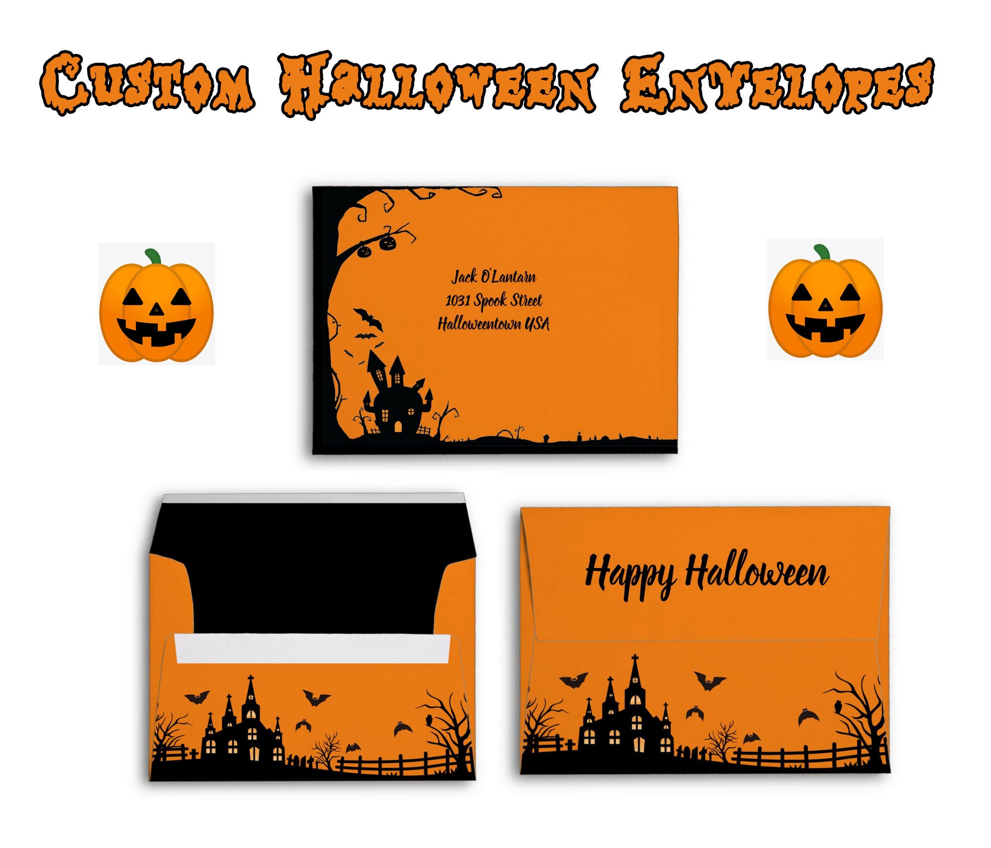 Custom HALLOWEEN Envelopes for Birthday/party Invitations With Printed ...