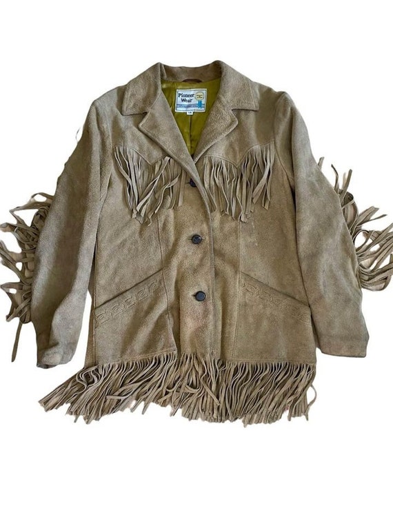 Vintage 1960s Pioneer Wear Suede Leather Fringe J… - image 1