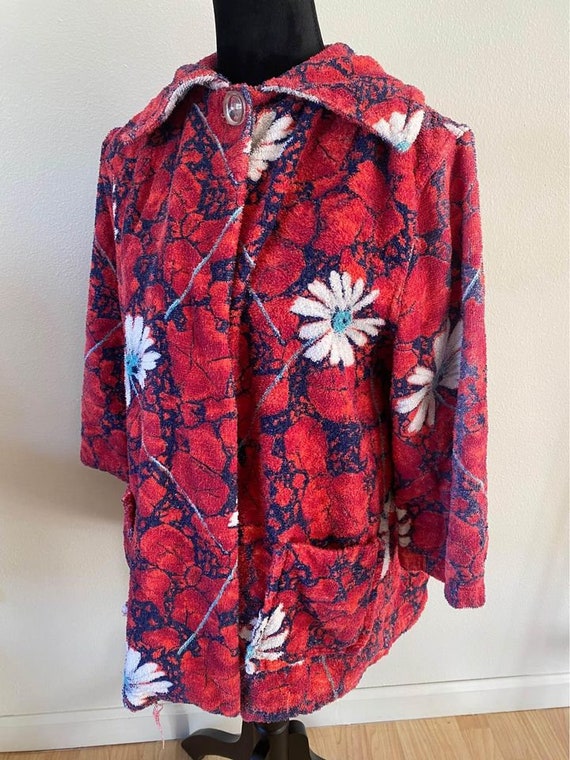 Vintage Terry Cloth Floral Robe Bathing Suit Cover