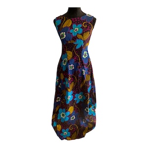 Vintage 60s Floral Hawaiian Maxi Dress Psychedelic