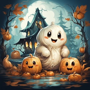 Printable Cartoon Halloween Art Prints / Digital Download / 5 Images