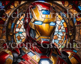 Ironman Stained Glass Portrait, Wall art, Digital Print, Super Hero Prints