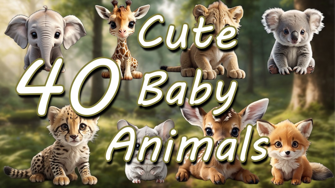 40 Cute Baby Animal Clip Art, Cute Baby Animals, PNG, Digital Crafting