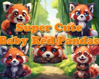 20 Super Cute Red Pandas Clipart, Nursery Decor Baby Red Panda, Adorable, Cute Red Panda, Baby Red Panda Clipart and Illustration