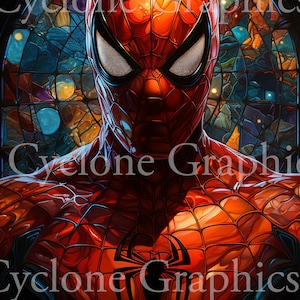 Spiderman Stained Glass Portrait, Wall art, Digital Print, Super Hero Prints