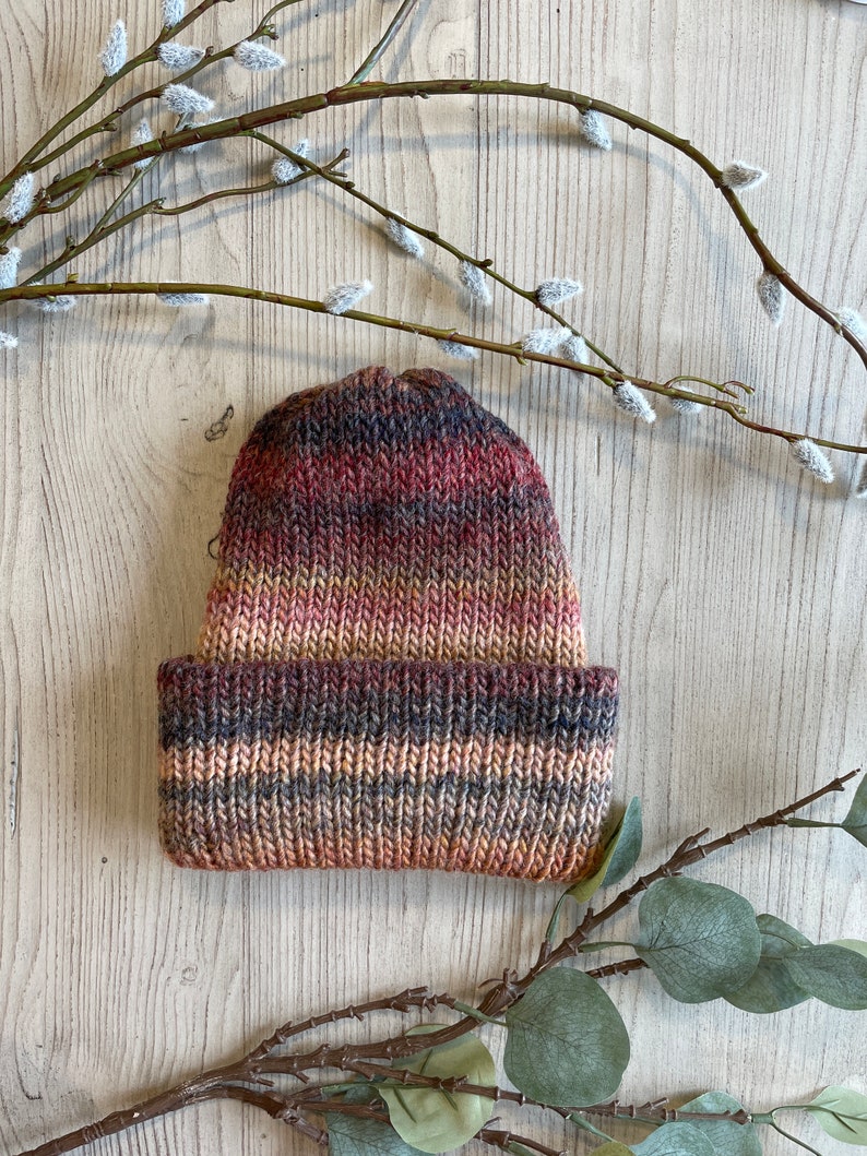 Handmade Wool Chunky Knit Hat Variegated