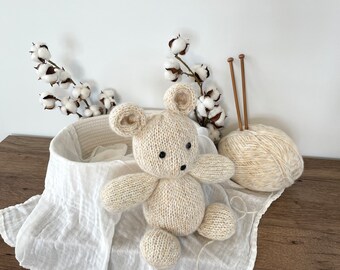 Handcrafted Knit Cream Bear - 100% Merino Wool Teddy Bear