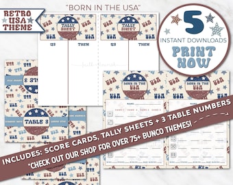 Retro USA Bunco Printable Bundle | Patriotic Bunco Game Night Party