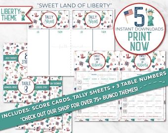 Liberty Bunco Printable | Patriotic Bunco Game Night | 4th of July Score Cards Tally Sheet | Red White Blue Party | Instant Download