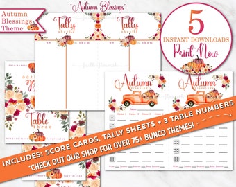 Juego Bunco Bendiciones de Otoño, Tema Floral de Calabaza (Descarga Instantánea)