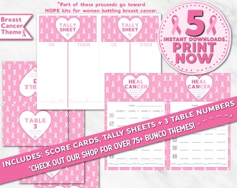 Printable Breast Cancer Bunco Bundle Set, Bunco for Breast Cancer Awareness Month of October, Year Round Bunco, Pink Ribbon Bunco