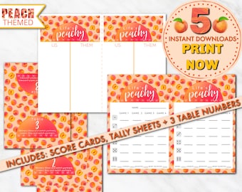 Printable Peach Bunco Bundle Set, Life's Peachy Bunco Table Score Card, Bunco Tally Sheet, Bunco Table Numbers, Instant Download