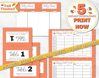 Printable Fall Bunco Bundle Set, Autumn Leaves Bunco Score Cards, Happy Fall Yall Bunco, Harvest Bunco Score Sheet