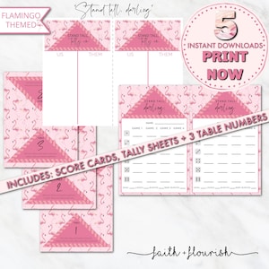 Printable Flamingo Bunco Bundle Set, Bunco Score Card, Bunco Tally Sheet, Bunco Table Numbers, Instant Download