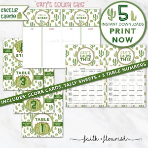 Conjunto de paquetes de Bunco de cactus imprimible, Bunco de plantas espinosas, juego de Bunco de baby shower de verano y primavera, Bunco durante todo el año, descarga instantánea