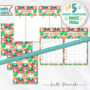Printable Party Bunco Bundle Set, Printable Birthday and Celebration Bunco, Graduation Bunco, Watercolor Balloon Bunco, Instant Download