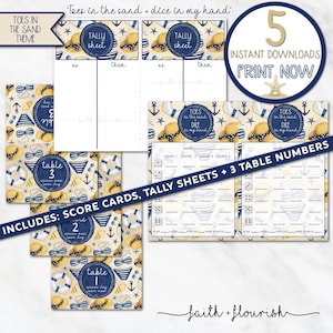Printable Toes in the Sand Bunco Bundle Set, Summer + Beach Bunco, Flip Flop Sandal Bunco, Nautical Bunco, June + July + August Bunco