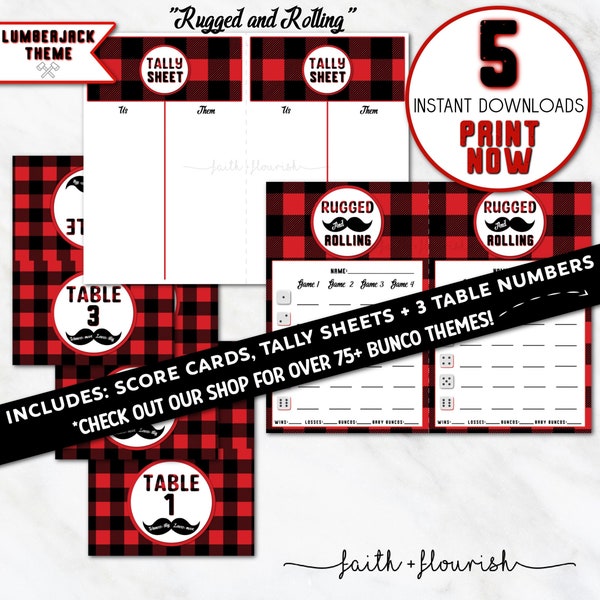 Printable Lumberjack Bunco Bundle Set, Baby Shower Bunco, Dress Like Your Man Bunco, Bunco Score Card, Bunco Tally Sheet, Bunco Table Cards