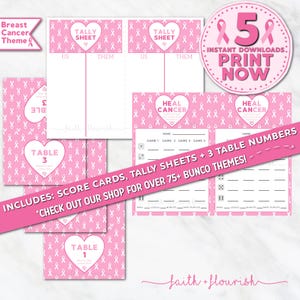 Breast Cancer Bunco Printable | Pink Ribbon Bunco Game | Awareness Score Cards Tally Sheet | Fundraiser Party | Instant Download