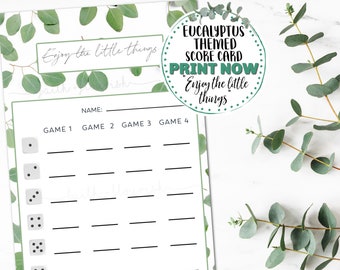 Printable Eucalyptus Plant Bunco Score Card, Minimalist Bunco Scorecard Sheet, Instant Download