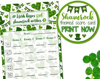 Printable Shamrock Bunco Score Card Sheet, March St. Patrick&#39;s Day Bunco Score Card, St. Patty&#39;s Day Bunco Game, Irish Clover Bunco