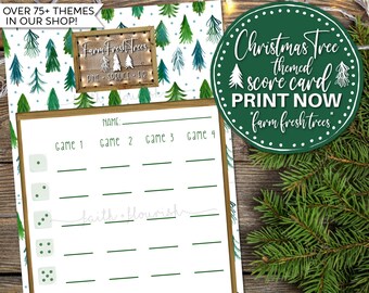 Printable Christmas Tree Bunco Score Card Sheet, Winter Christmas and December Bunco, Holiday Christmas Light Bunco, Instant Download