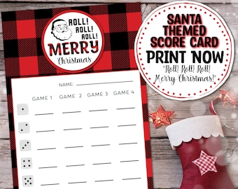 Printable Santa Bunco Score Card Sheet, Red + Black Buffalo Check Plaid Bunco, Winter Christmas Holiday Bunco, Family Christmas Holiday Game